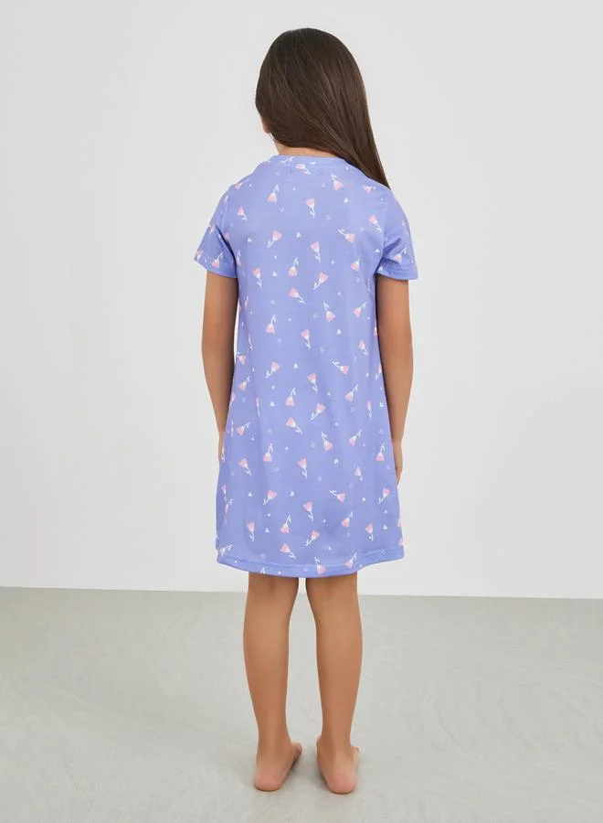Styli Styli All-Over Print Short Sleeve Sleep Dress