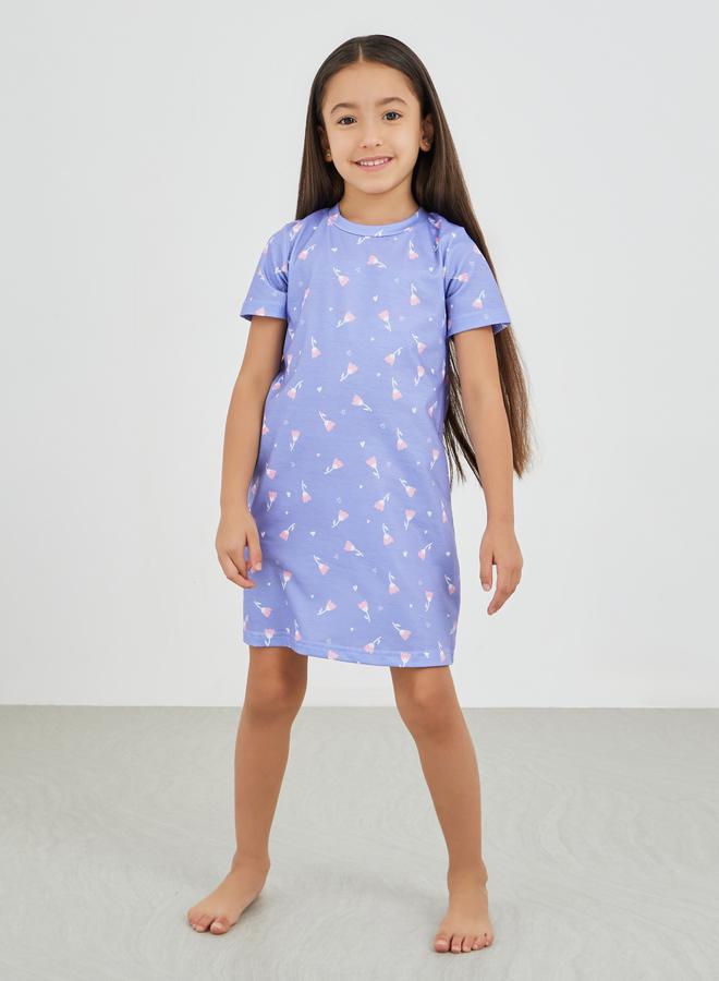 ستايلي فستان نوم قصير الأكمام بطبعات شاملة - Image 1