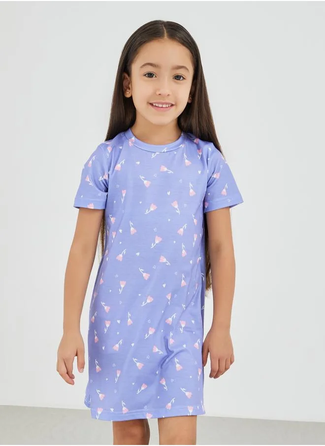 Styli Styli All-Over Print Short Sleeve Sleep Dress