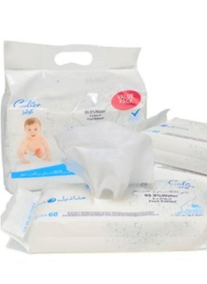 COLIER Children's Wet Wipes 99.9% Alcohol and Fragrance Free Water 3pack × 60 (180 Wipes) 