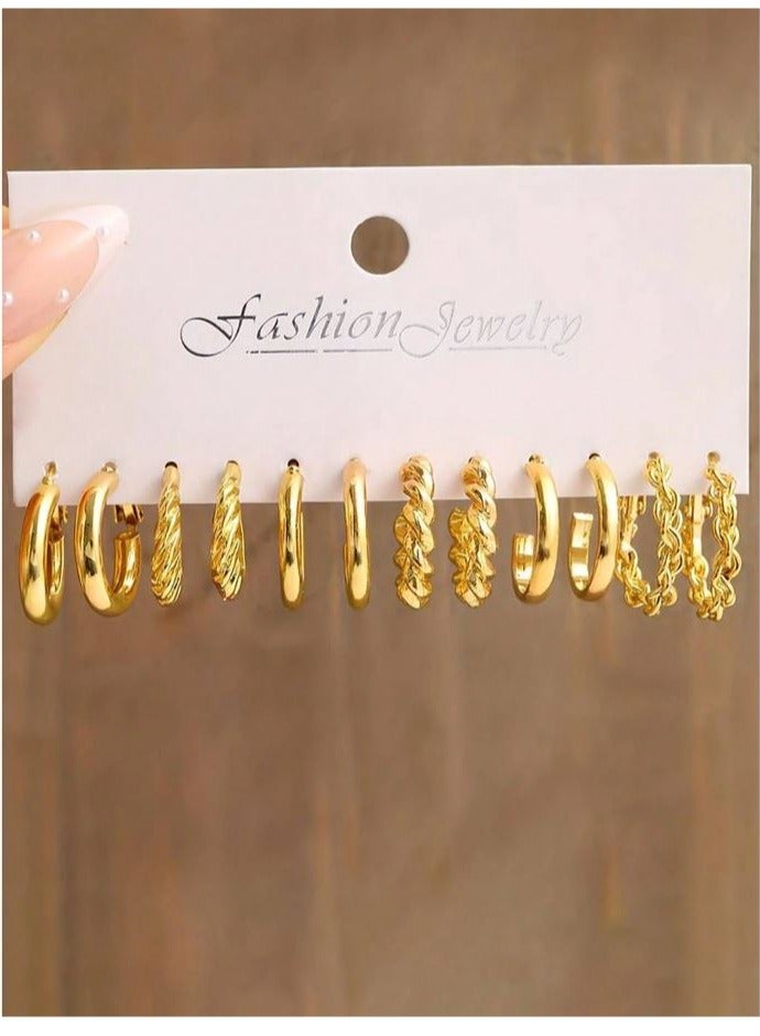 Fashion Jewelry 6 Pairs accessories gold Earrings standard size - Image 1