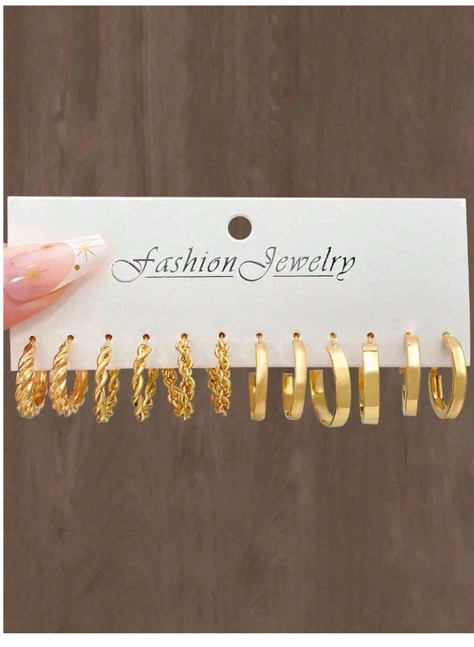 Fashion Jewelry 6 Pairs accessories gold Earrings standard size - Image 2