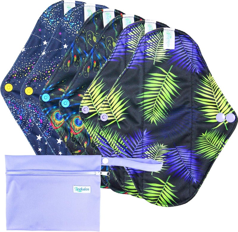 Leekalos Leekalos Reusable Menstrual Pads - Bamboo Menstrual Cloth Pads | Light Incontinence Pads | Reusable Sanitary Pads - Pack of 6, 1 Cloth Mini Wet Bag