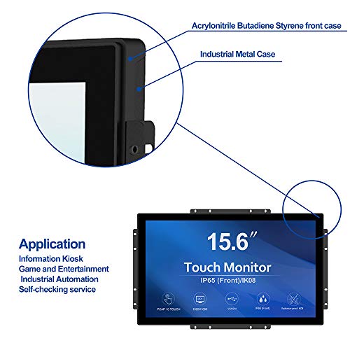 GreenTouch 15.6 Inch 10 Points Open Frame Touch Display, Industrial PCAP Touchscreen Monitor, VGA+HDMI+DVI Port - 16:9 - Image 2