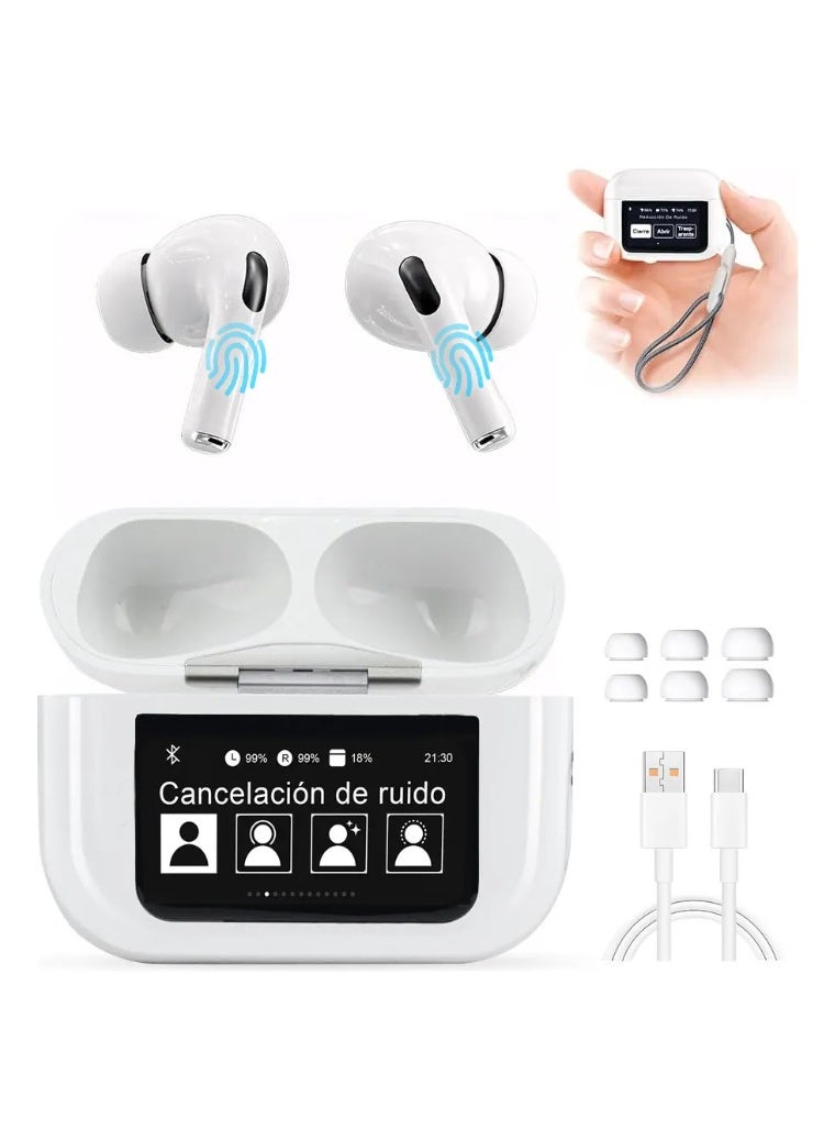 AI translation, wireless Bluetooth earphones, supporting English Arabic translation, equipped with LED, ENC, intelligent touch screen, active noise reduction, long battery life, long playback time, compact and comfortable, dust-proof and splash proof - white  - Image 1