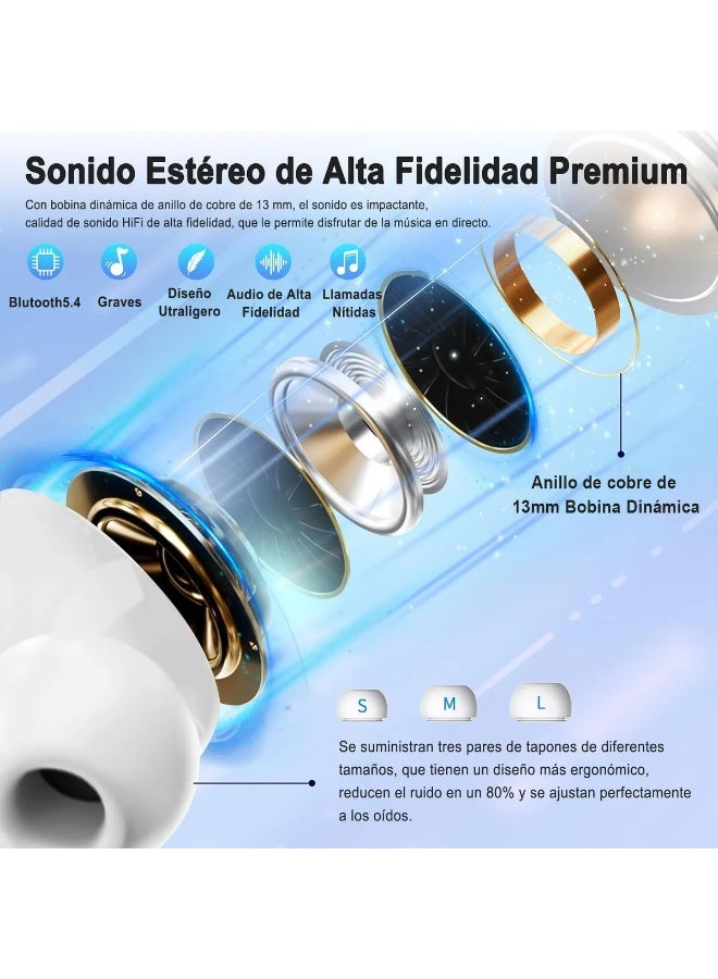 AI translation, wireless Bluetooth earphones, supporting English Arabic translation, equipped with LED, ENC, intelligent touch screen, active noise reduction, long battery life, long playback time, compact and comfortable, dust-proof and splash proof - white  - Image 4