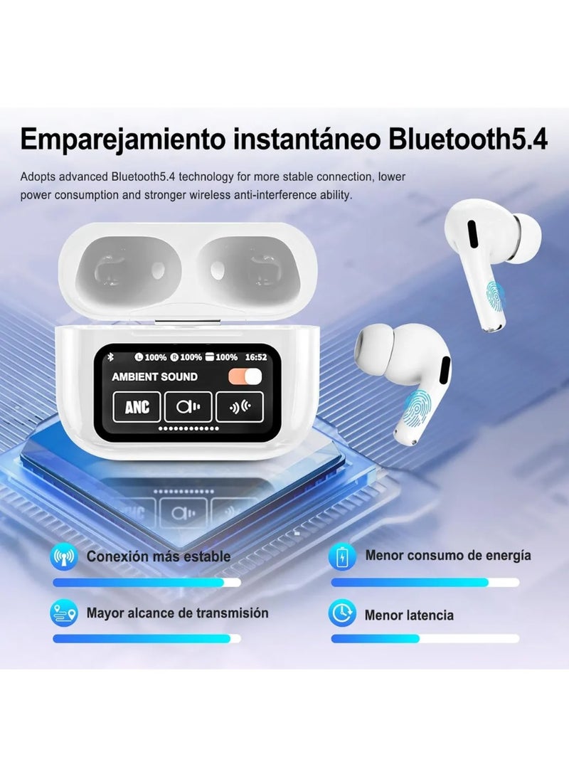AI translation, wireless Bluetooth earphones, supporting English Arabic translation, equipped with LED, ENC, intelligent touch screen, active noise reduction, long battery life, long playback time, compact and comfortable, dust-proof and splash proof - white  - Image 2