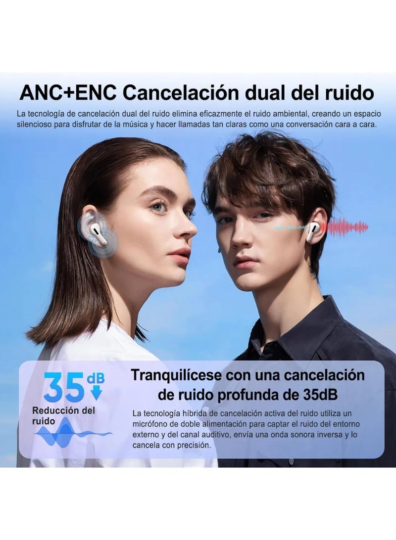 AI translation, wireless Bluetooth earphones, supporting English Arabic translation, equipped with LED, ENC, intelligent touch screen, active noise reduction, long battery life, long playback time, compact and comfortable, dust-proof and splash proof - white  - Image 3