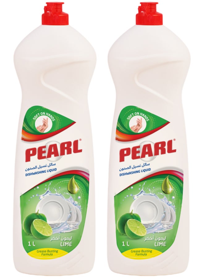 Pearl Dishwash Liquid Lime 2L Promo Pack Strong Grease Removal Dishwashing Soap Soft on Hands Kitchen Cleaner  2 x 1L, 2 L - Image 1