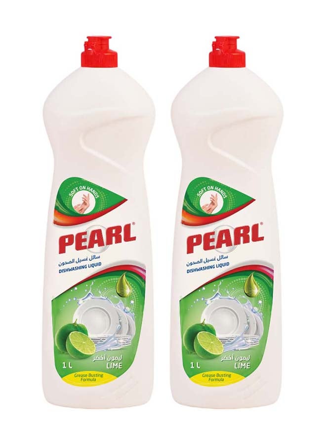 Pearl Dishwash Liquid Lime 2L Promo Pack Strong Grease Removal Dishwashing Soap Soft on Hands Kitchen Cleaner 2 x 1L, 2 L