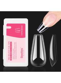 beetles Gel Polish Beetles Gel Nail Kit Nail Tips 500Pcs Medium Coffin Pre Shaped Clear Full Cover False Nails for Gel Art Polish Soak Off Lamp Easy Nail Extensions Acrylic False Press on Nail Tips  - Image 1
