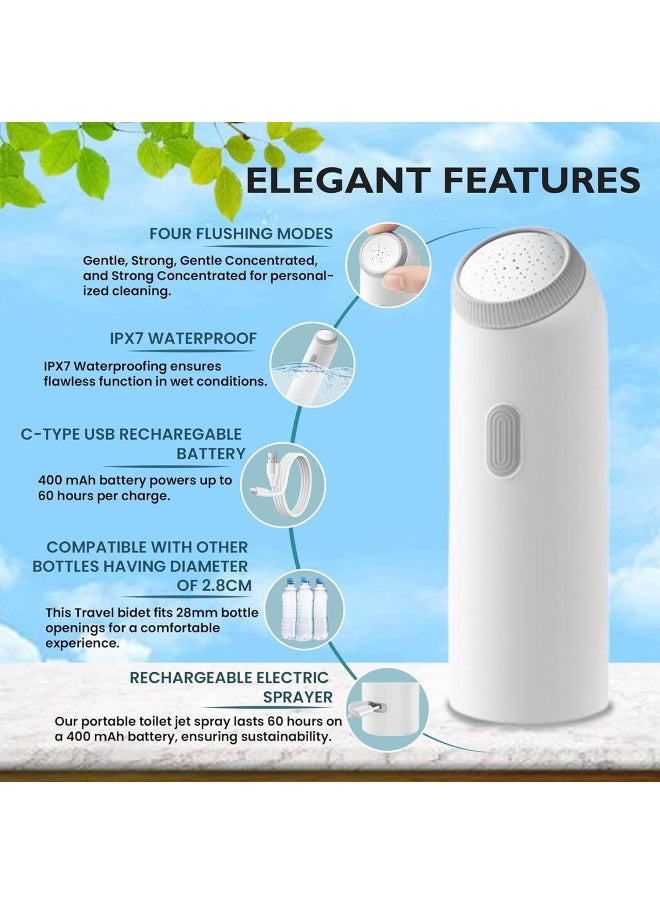 Travel Shattaf | Portable Electric Bidet Sprayer with Bottle | USB-Type C Rechargeable Handheld Sprayer for Personal Hygiene for Camping,  Wudu, Travel, Baby Care - شطاف السفر