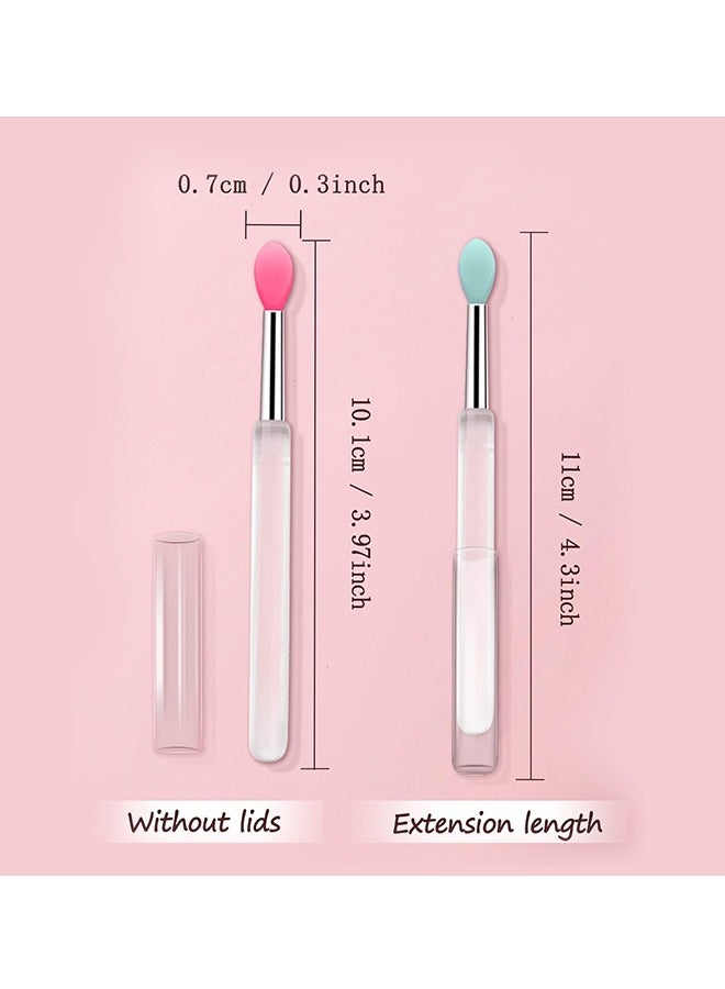 10pcs Silicone Lip Brushes Set, Lipstick Lip Gloss Applicator Brushes with Anti-lost Cover Lip Care Tool, Multipurpose Crystal Rod Makeup Brushes (Pink+Green) - Image 2
