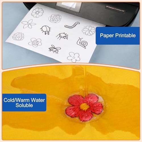 FURWEY 12PCS 8.5"x11" Sticky Water Soluble Embroidery Stabilizer Printable Paper Wash Away Stabilizer Allowed for Print or Draw Patterns Medium Weight for Hand & Machine Embroidery - Image 4