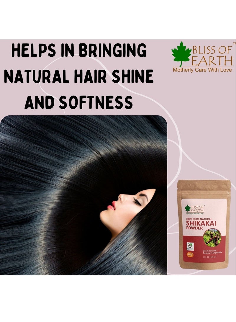 BLISS OF EARTH Bliss of Earth 100% Pure & Natural Shikakai Powder 100GM Acacia Concina Gorgeous hair Naturally Traditional Hair Cleanser & Conditioner Complete Hair Care Pack of 2 - Image 3