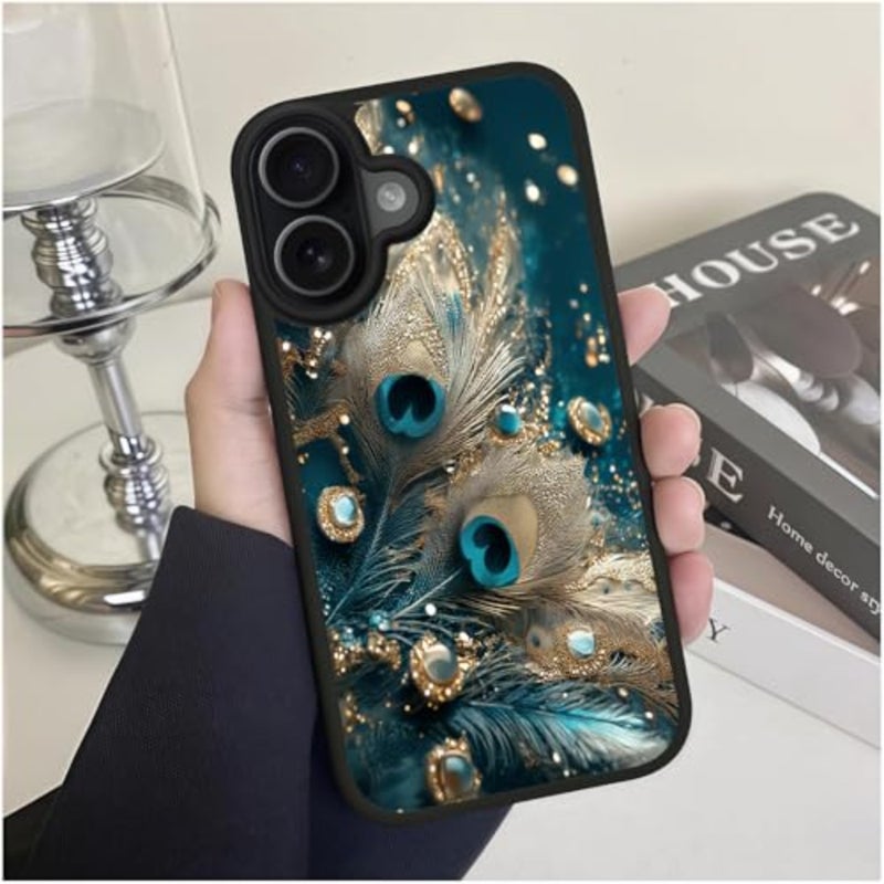 for Case 6.3 inch Peacock Feather Texture, MagSafe Compatible Matte Translucent Shell, Wear Resistant Flexible, Classic Refined, Luxury Decor - Image 3