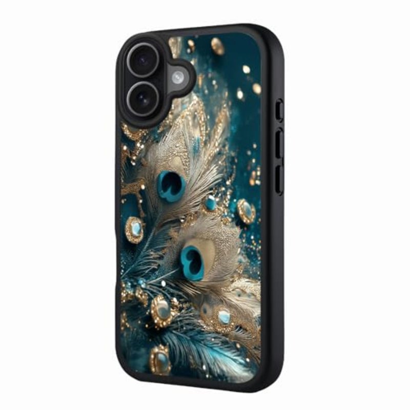for Case 6.3 inch Peacock Feather Texture, MagSafe Compatible Matte Translucent Shell, Wear Resistant Flexible, Classic Refined, Luxury Decor - Image 1