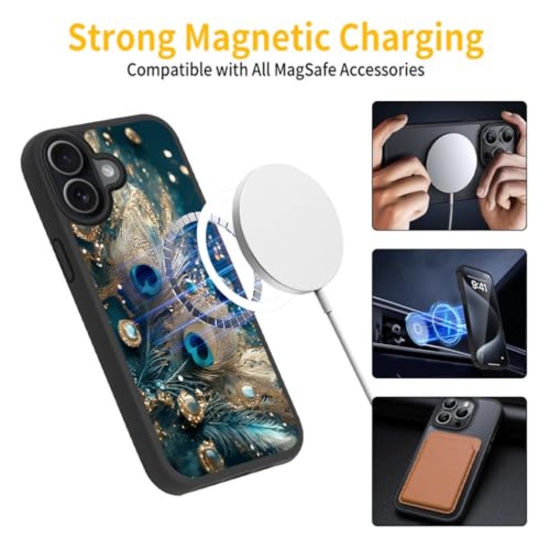 for Case 6.3 inch Peacock Feather Texture, MagSafe Compatible Matte Translucent Shell, Wear Resistant Flexible, Classic Refined, Luxury Decor - Image 5