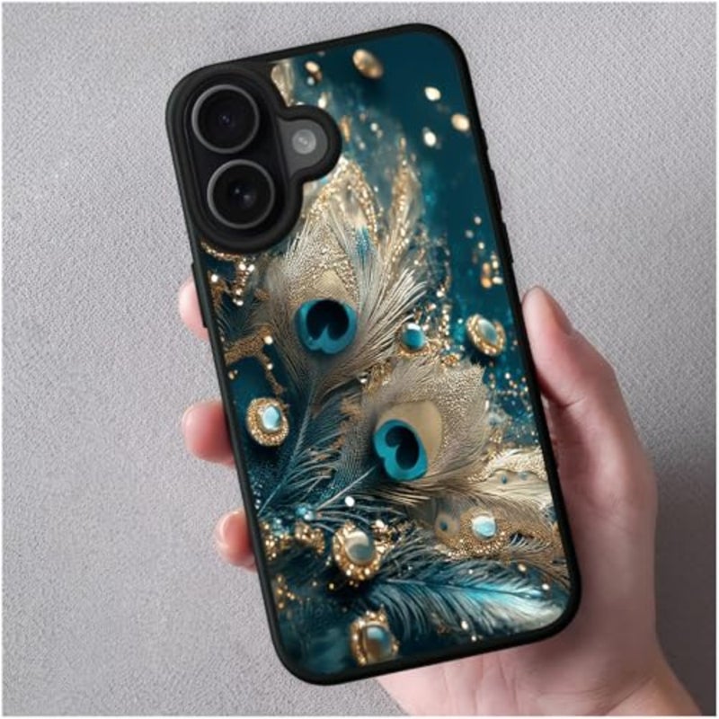 for Case 6.3 inch Peacock Feather Texture, MagSafe Compatible Matte Translucent Shell, Wear Resistant Flexible, Classic Refined, Luxury Decor - Image 4