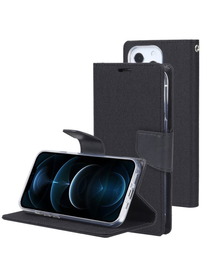 Case Cover For iPhone 13 Pro Max GOOSPERY CANVAS DIARY Cross Texture Horizontal Flip Leather Case with Holder& Card Slots & Wallet Black