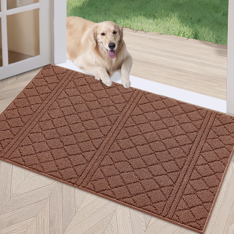 REFETONE REFETONE Indoor Doormat Front Back Door Mat 24x36 Rubber Backing Non Slip Mats Absorbent Resist Dirt Entrance Rugs for Entryway Washable LowProfile Inside Floor Mat for Muddy Shoes Chocolate