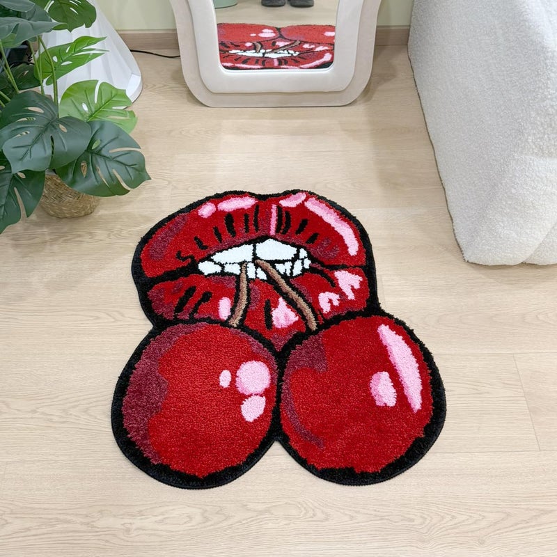 LAKEA Cherry Red Lips Creative Pattern Rug Cloakroom Game Room Housewarming Gift Handmade Non-Slip Unique Decorative Carpet Floor Pad - Image 4
