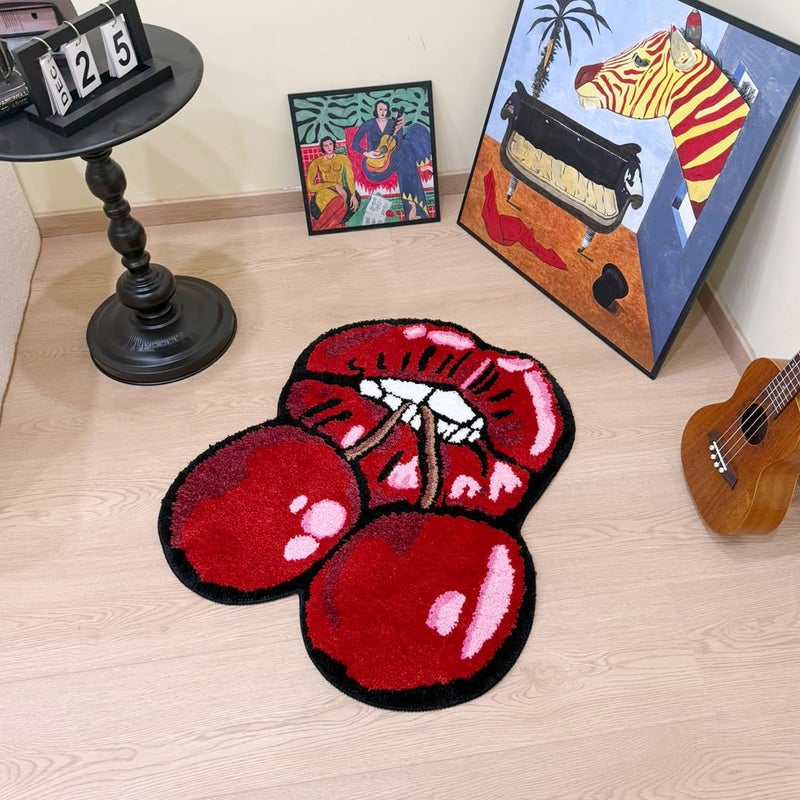 LAKEA Cherry Red Lips Creative Pattern Rug Cloakroom Game Room Housewarming Gift Handmade Non-Slip Unique Decorative Carpet Floor Pad - Image 3