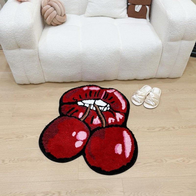 LAKEA Cherry Red Lips Creative Pattern Rug Cloakroom Game Room Housewarming Gift Handmade Non-Slip Unique Decorative Carpet Floor Pad - Image 2