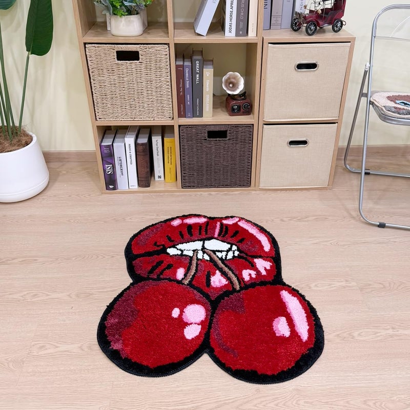 LAKEA Cherry Red Lips Creative Pattern Rug Cloakroom Game Room Housewarming Gift Handmade Non-Slip Unique Decorative Carpet Floor Pad - Image 5