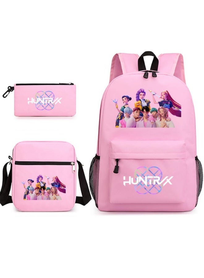 3 Piece HUNTRIX Large Capacity 15.6'' Backpack for Teens Students Kids Children, Lightweight Durable School Bookbag with Crossbody Bag Pencil Case