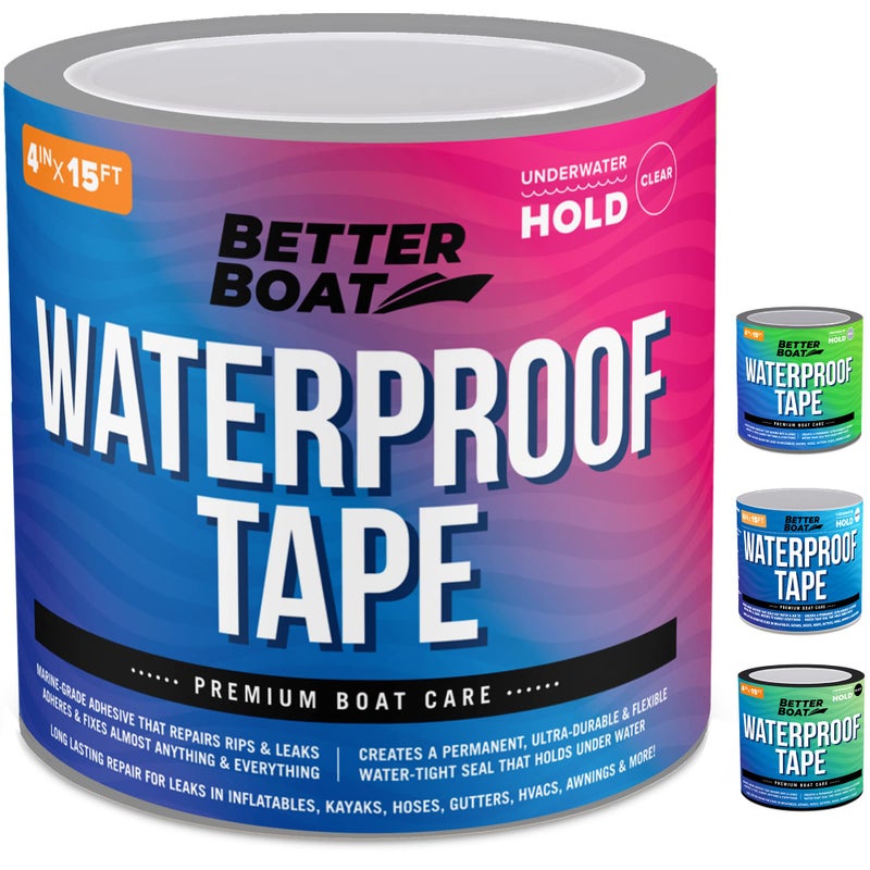 Better Boat Clear Waterproof Tape for Leaks Heavy Duty Marine Grade Sealant 15 ft x 4 in for Pools Gutters Underwater Repair Patching and Sealing