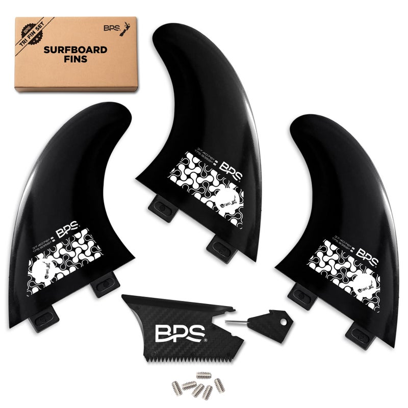 BPS New Zealand Fiberglass Reinforced Eco Surfboard Fins with 60 Recycled Nylon Plastic Thruster 3 Fins Set FCS G5 M5 Style with FCS Screws and Hex Key - Image 2