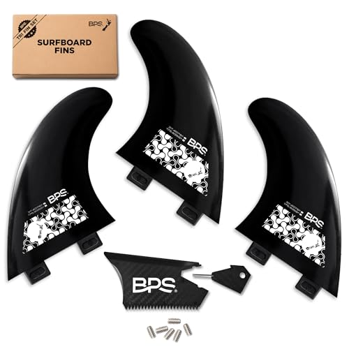 BPS New Zealand Fiberglass Reinforced Eco Surfboard Fins with 60 Recycled Nylon Plastic Thruster 3 Fins Set FCS G5 M5 Style with FCS Screws and Hex Key - Image 1