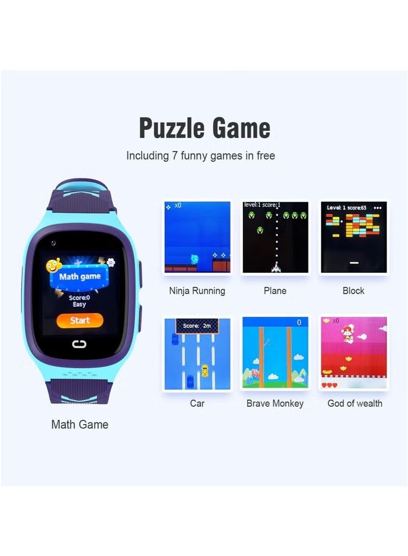 4G Kids Smart Watch with Voice Calling Two-Way Call, SOS, Voice Chat, 7 Puzzle Games, Wi-Fi, School Mode, Pedometer, Alarm Clock – Touchscreen Smartwatch for Boys and Girls - Image 4
