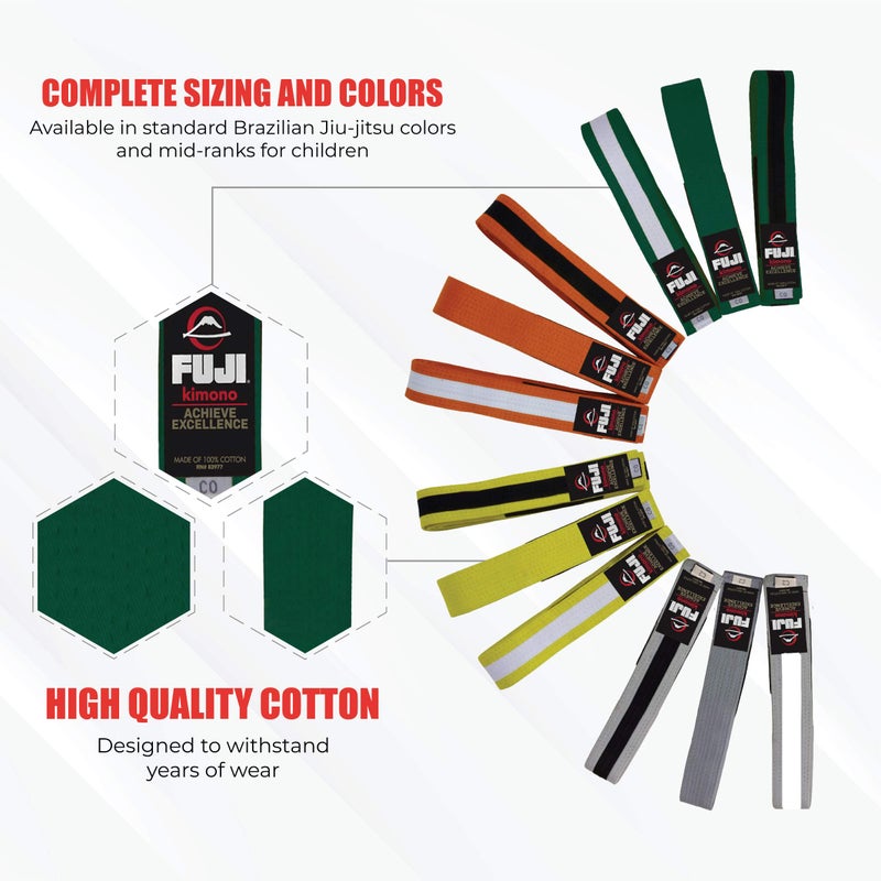 Fuji FUJI Kids Brazilian Jiu Jitsu Belt with Rank Bar, BJJ Belt for Children, Green, Size A2  - Image 2