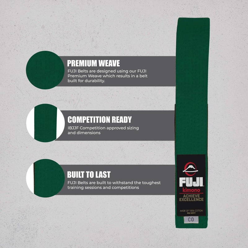 Fuji FUJI Kids Brazilian Jiu Jitsu Belt with Rank Bar, BJJ Belt for Children, Green, Size A2  - Image 3