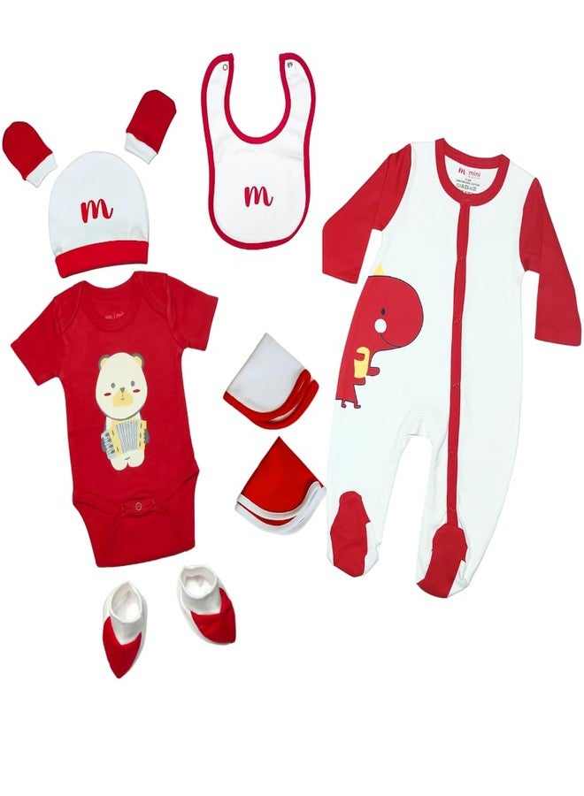 MINI MAVIN 100% Organic Cotton Newborn Rompers, Cap, Booties, Mittens Set | New Born Clothes | New Born Gifts | Baby Clothes Sets | Newborn Essentials (10, Red, 0-3 months) - Image 1