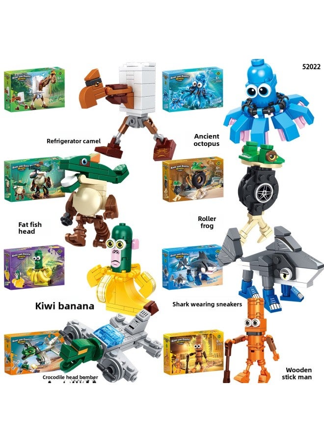 لعبة بناء رجل عصا من AI Shanhaijing، نموذج مصنوع يدويًا يرتدي حذاء جري، صندوق سمكة قرش أعمى، ألعاب مجمعة