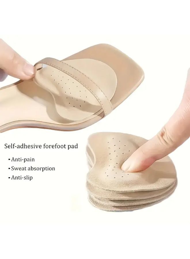 2 Pcs Self Adhesive Forefoot Pads Anti Slip Comfort Cushions Beige Faux Leather - Image 1