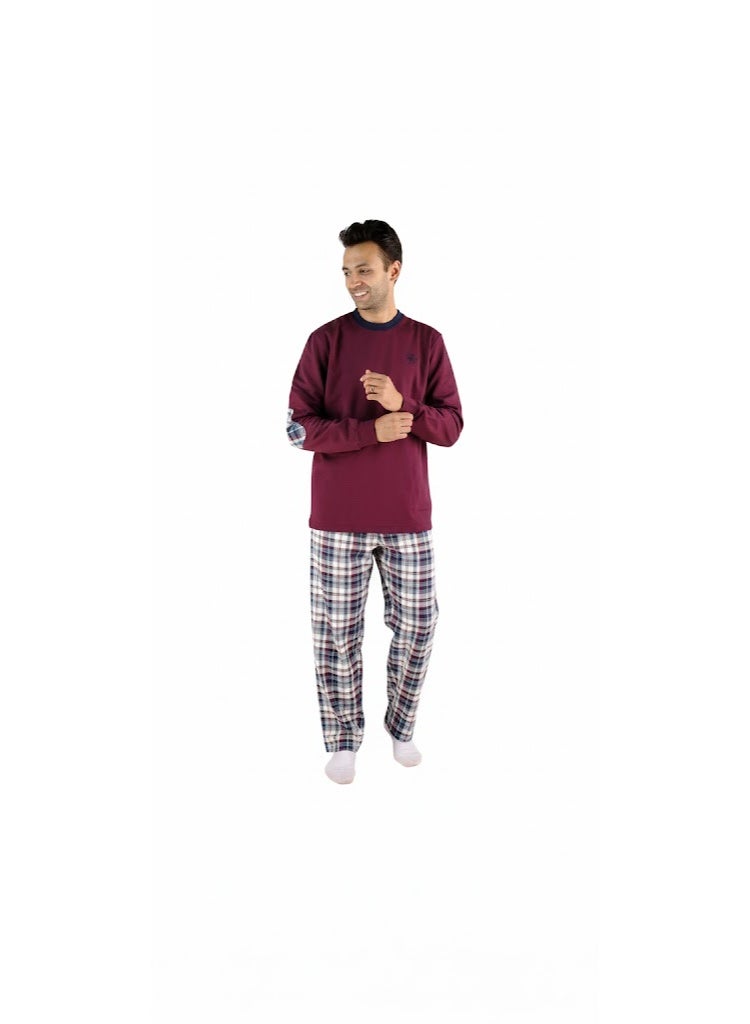 Jet Men Winter Pajama Set Long Sleeve & Carreau Bottom-Burgundy - Image 1