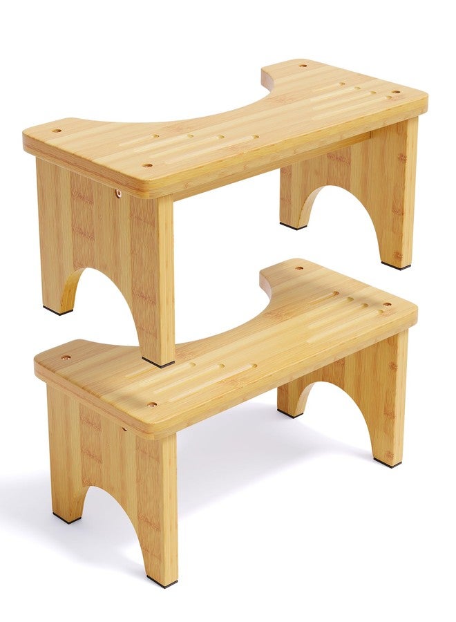 Uaniar 2 Pack Wood Toilet Stool Squat Adult, Bamboo Poop Stool for Bathroom, 7 Inch Potty Squatting for Adults, Wooden Toilet Squat Step Stools for Pooping, Bathroom Pooping Stools for Kids - Image 1