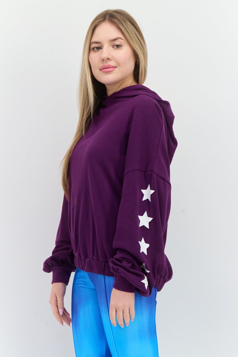 Aqua Women Sportswear Fit Long Sleeve Outdoor Hoodie, Purple  - Image 2