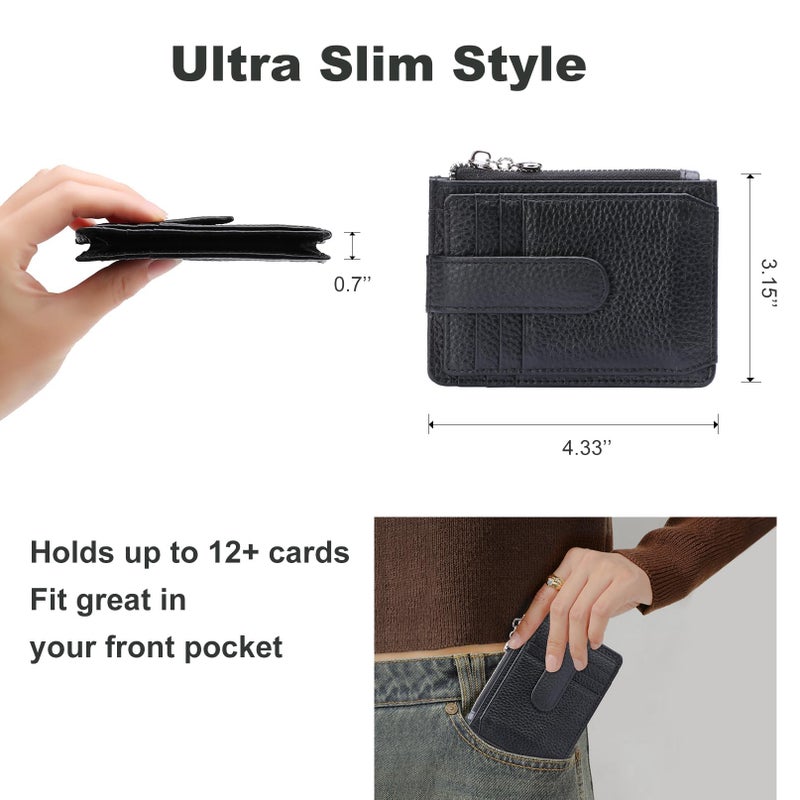 Fependu Slim Wallet for Women Thin Womens Card Holder RFID Blocking Genuine Leather Small Wallets Black - Image 3
