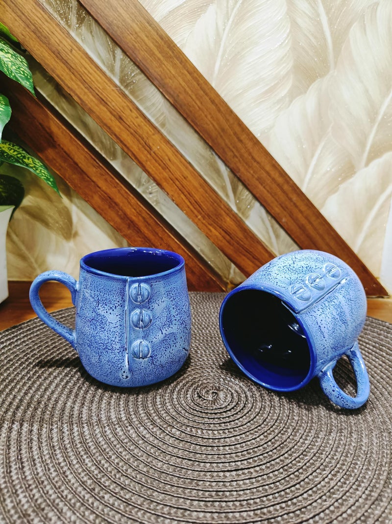 Caffeine Ceramic Handmade Blue Buttoned Tea Cup (Set of 2) - Image 1