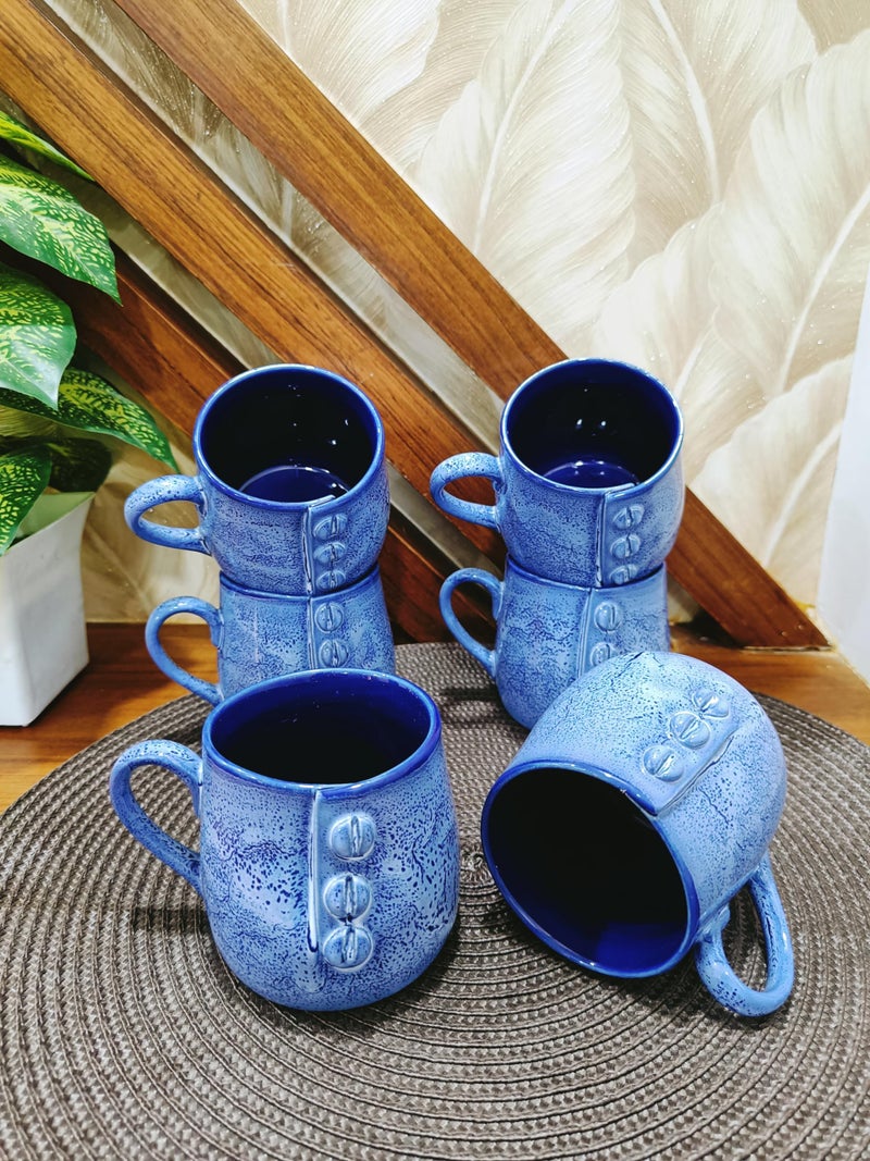 Caffeine Ceramic Handmade Blue Buttoned Tea Cup (Set of 2) - Image 3