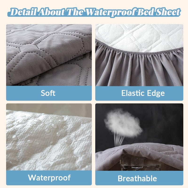Highdi Mattress Protector Waterproof 160 x 200 cm, Grey Quilted Topper Mattress Topper, Washable, Breathable Mattress Cover (Stretchable to 27 cm) - Image 5