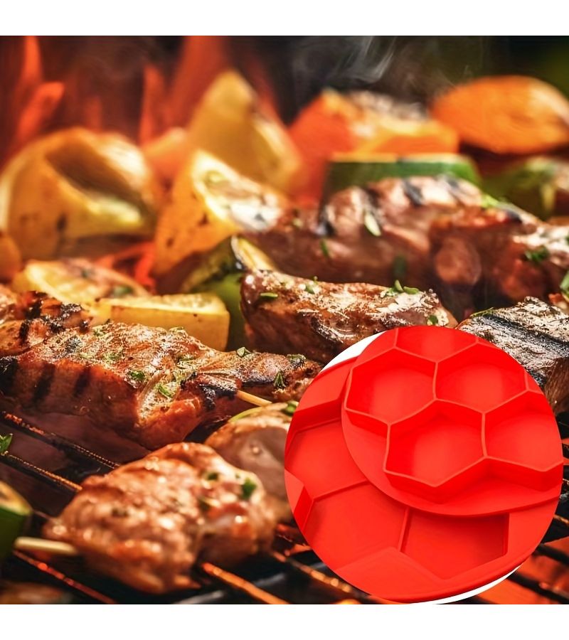 2pcs Set 7 Cavity Hexagon Meat Patties Silicone Mold Food Grade High Temperature Cake Bread Barbecue Reusable DIY Handmade Fried Baking Tool Pudding Jelly Candy Easy Clean Quick Demold Kitchen Supplies - Image 4
