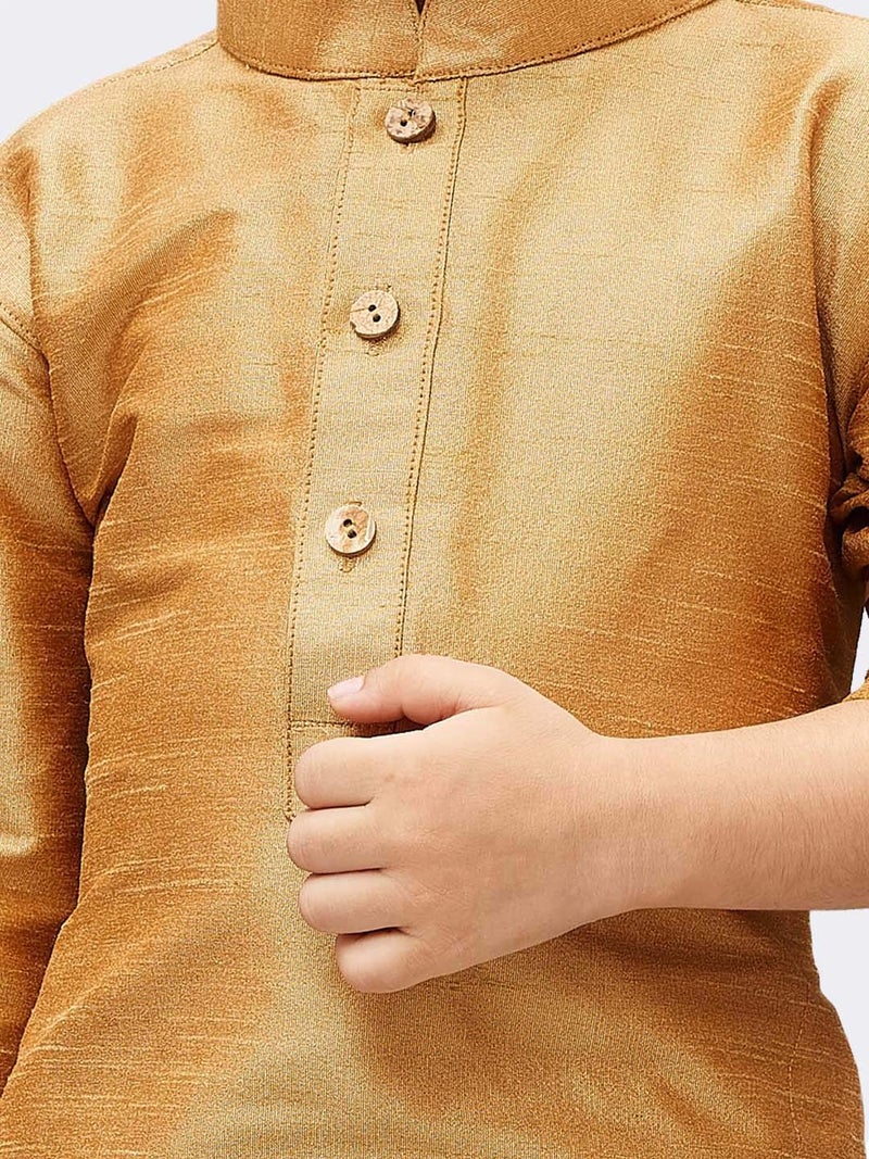 JBN Creation Boys Silk Blend Rose Gold Kurta Pyjama Set - Ethnic Elegance for Festivals | Comfortable Traditional Comfortable Full Sleeves Kurta Pyjama for Kids_VASBKRG001nPRG_14 - Image 3