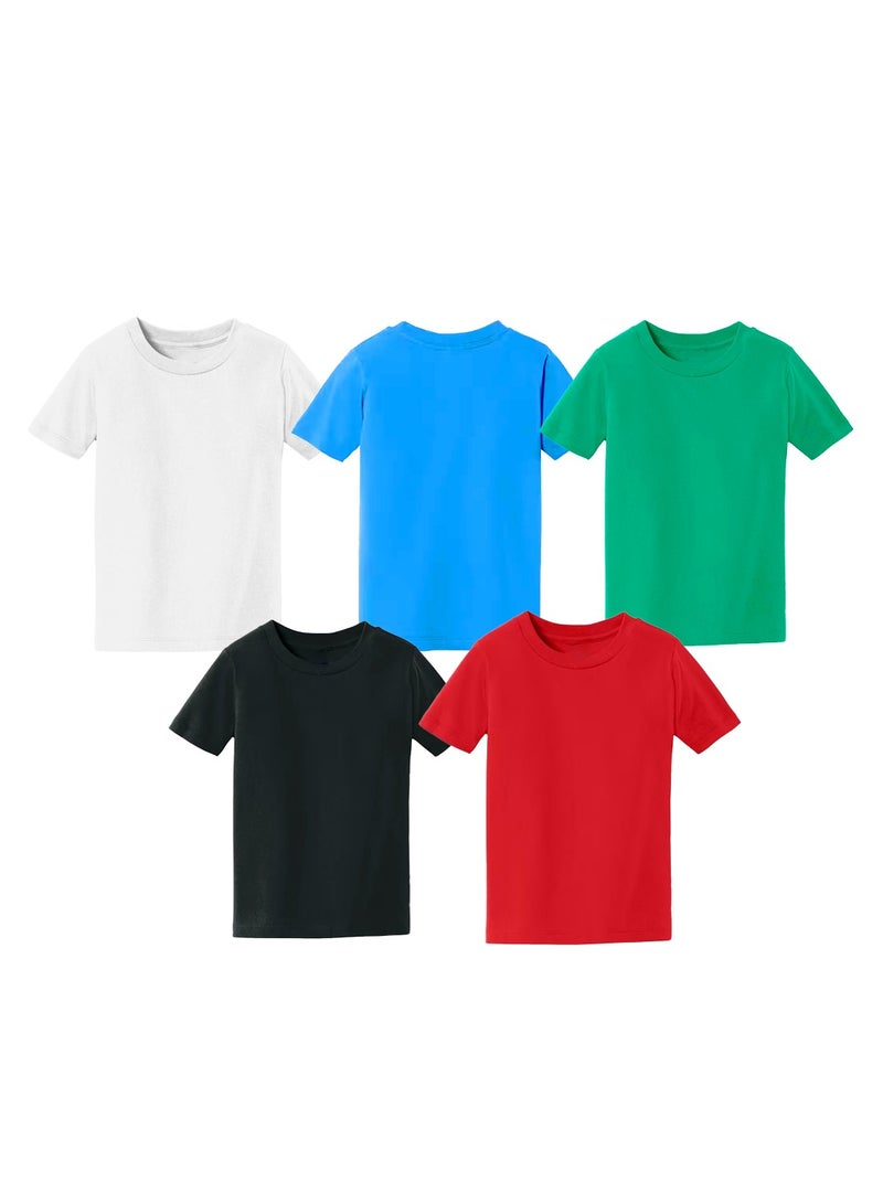 PRINTSHOP4ME Kids Boys T-shirt Pack of 5 - Cotton Short Sleeve - Round Neck T-shirt - Plain Top Tees for Boys and Girls Unisex  - Image 3