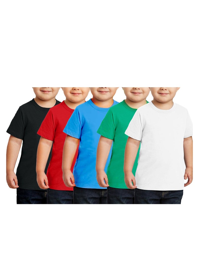 PRINTSHOP4ME Kids Boys T-shirt Pack of 5 - Cotton Short Sleeve - Round Neck T-shirt - Plain Top Tees for Boys and Girls Unisex  - Image 1
